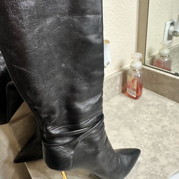 Padlock Pointed Toe Knee High Boot (Women) - Picture 6 of 12